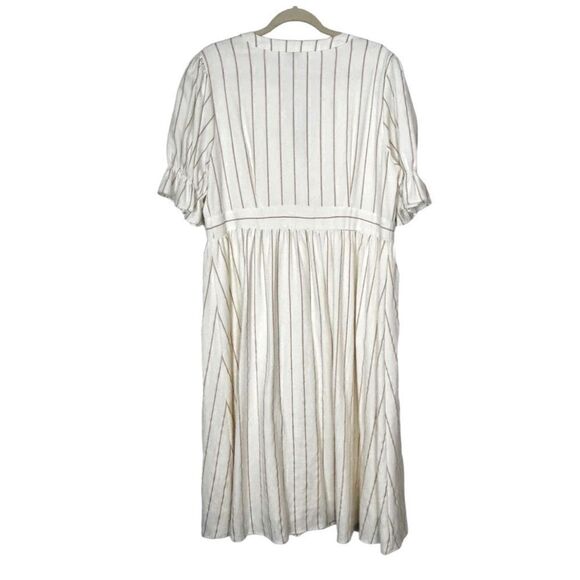 Cremieux Midi dress Button Up Ivory Stripe Puff Sleeve s z 14 Large - Picture 3 of 15
